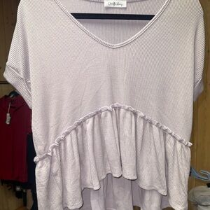 Cozy Lavender Ruffle-Hem V-Neck Tunic - Crinkle Texture